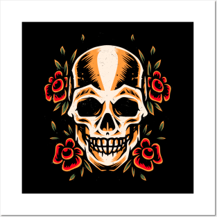 Skull Old School Tattoo Style Illustration Posters and Art